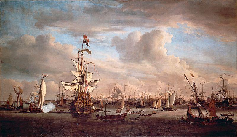 willem van de velde  the younger Cornelis de Tromp's former flagship the 'Gouden Leeuw' on the IJ in front of Amsterdam oil painting picture